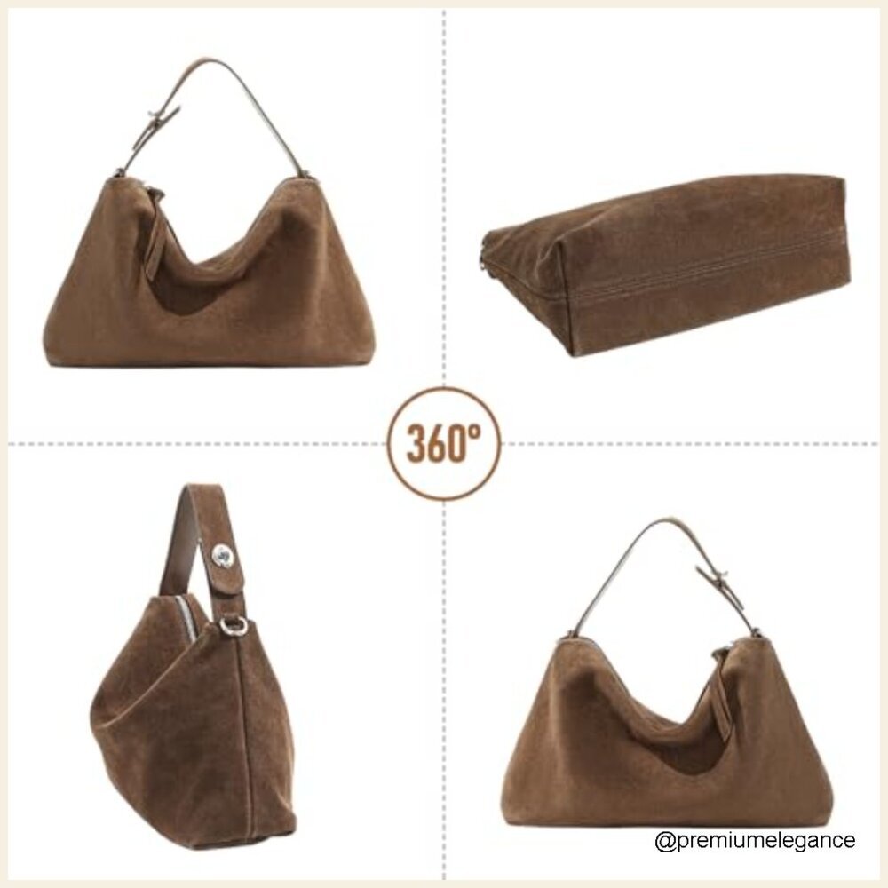 Suede Shoulder Bag Adjustable Strap Tote Handbag Slouchy Crossbody - Picture 5 of 7